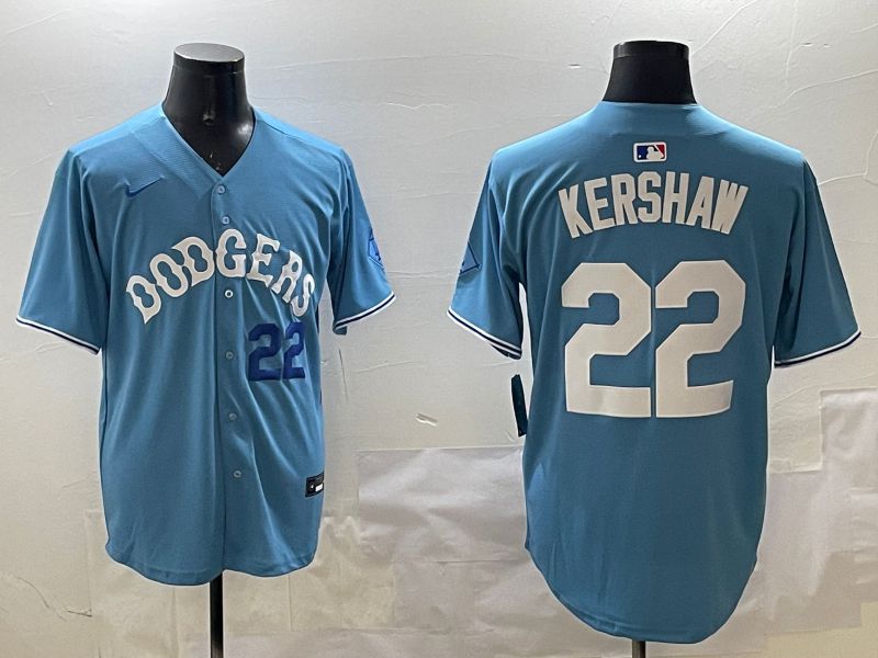 Men Los Angeles Dodgers #22 Kershaw Light Blue Joint Name 2025 Nike MLB Jersey style 11->los angeles dodgers->MLB Jersey